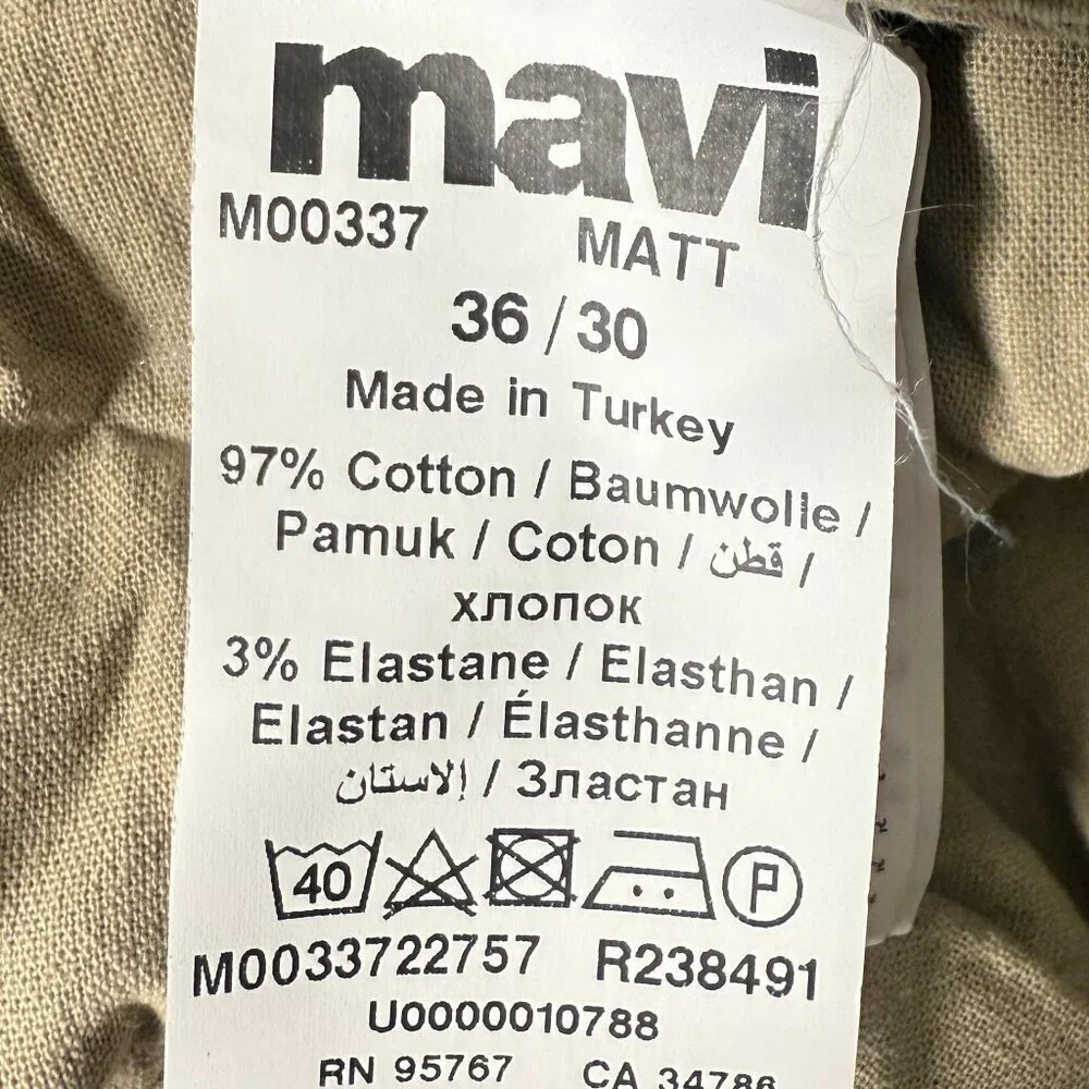 Mavi Khaki Pants Marcus Style Slim Straight Leg Sz. 36/30